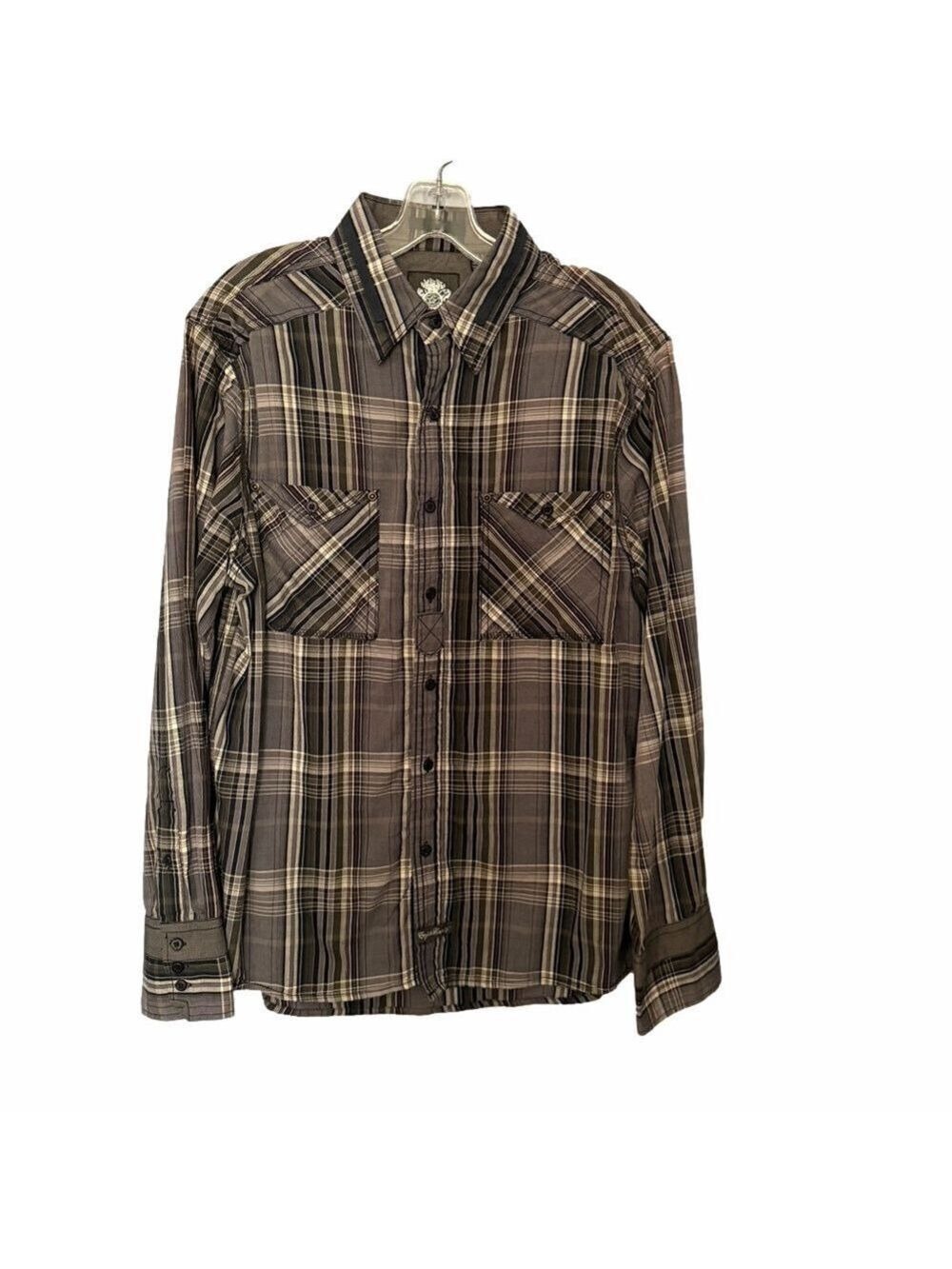 English Laundry Blaque Label by Christopher Wicks Earth-Tone Plaid Shirt L